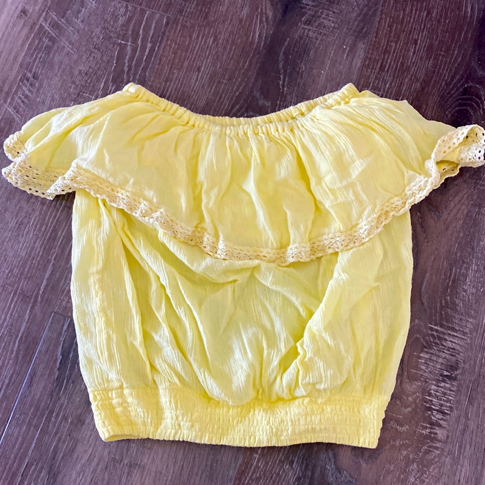 Soleil blue yellow strapless crop